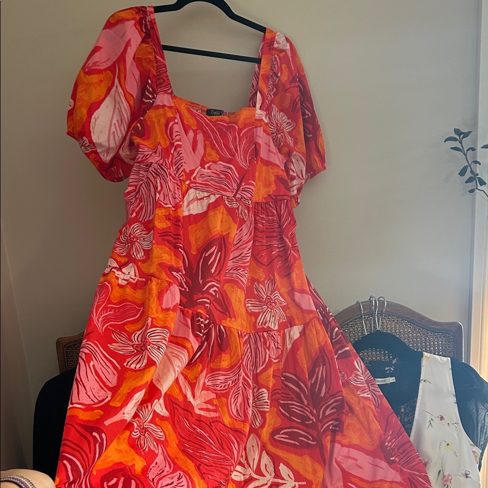 Floral Red, Pink and Orange Women's Dress PTP 18”